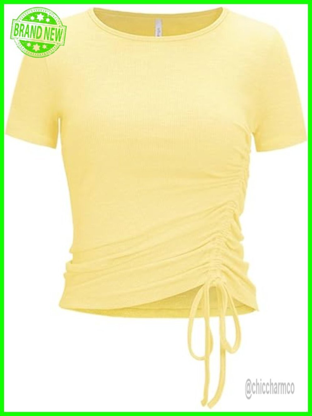 Rib Knit Workout Top with Side Drawstring Ruched Hem